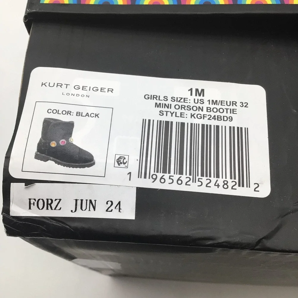 Kurt Geiger London Black Suede Gem Embellished Mini Orson‎ Booties Girls 1M New